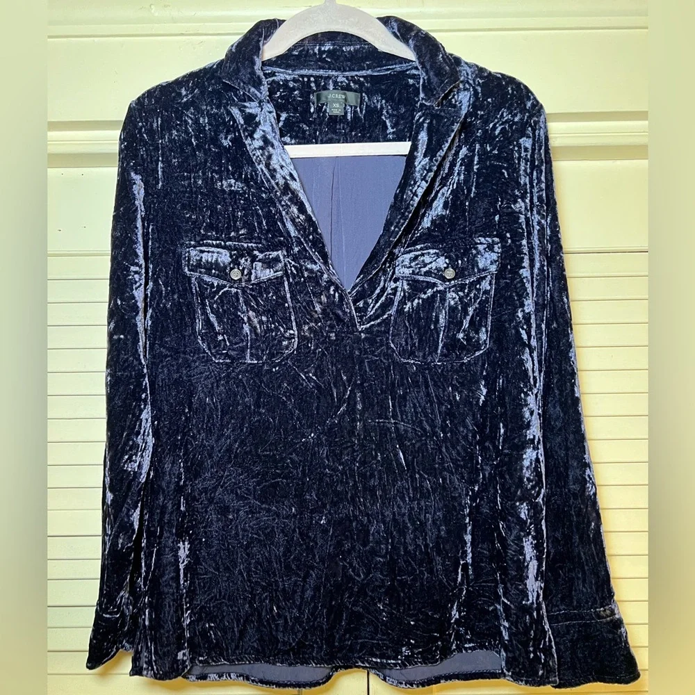 J Crew Crushed Velvet Velour Collared Pullover Shirt Blouse Top size XS - Picture 7 of 11